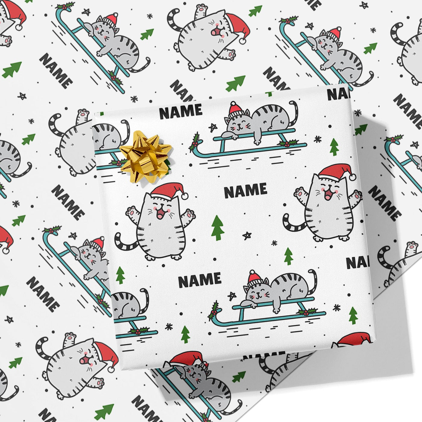 Christmas Cat Name Wrapping Paper