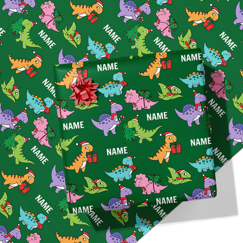 Christmas Dinosaurs Name Wrapping Paper