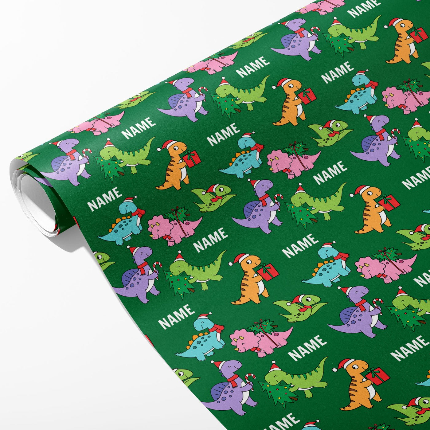 Christmas Dinosaurs Name Wrapping Paper