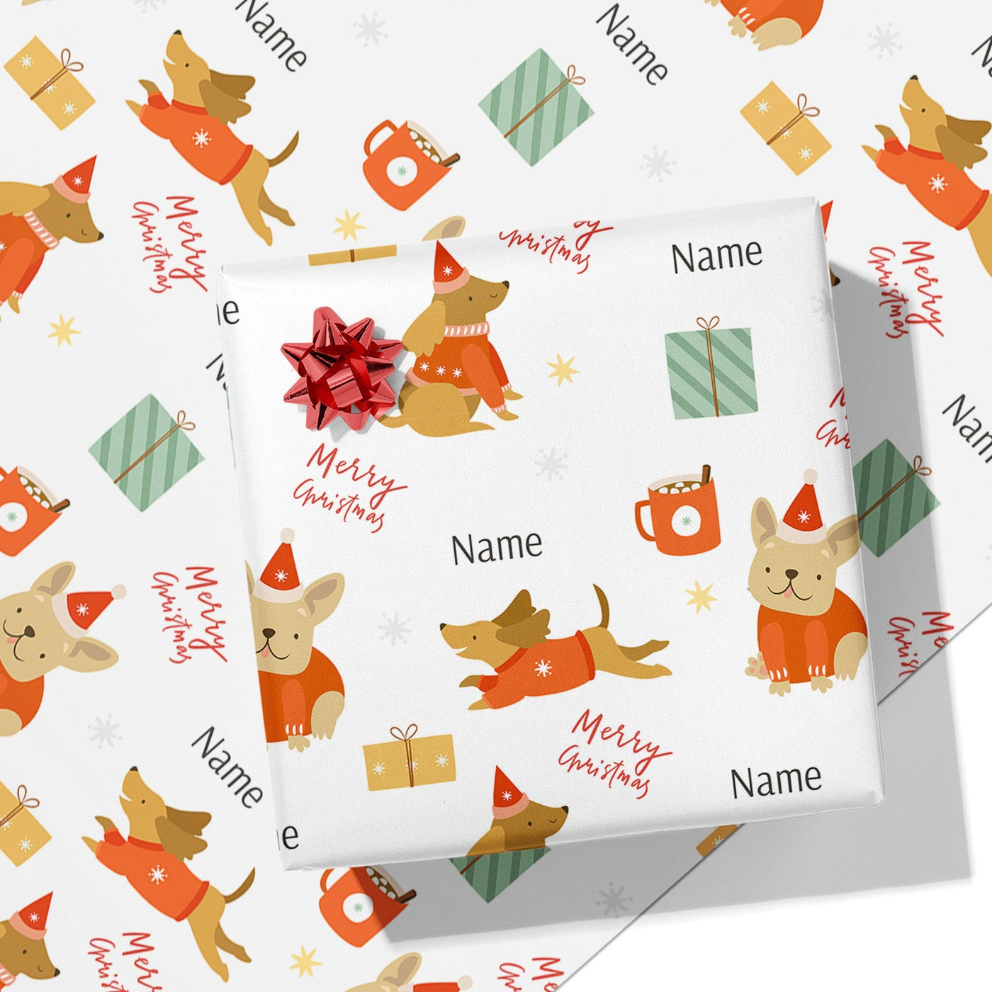 Christmas Dogs Name Wrapping Paper