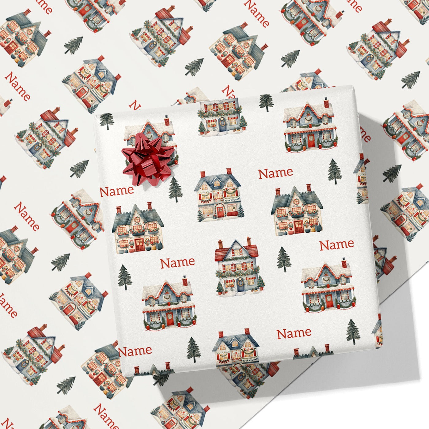 Christmas Houses Name Wrapping Paper