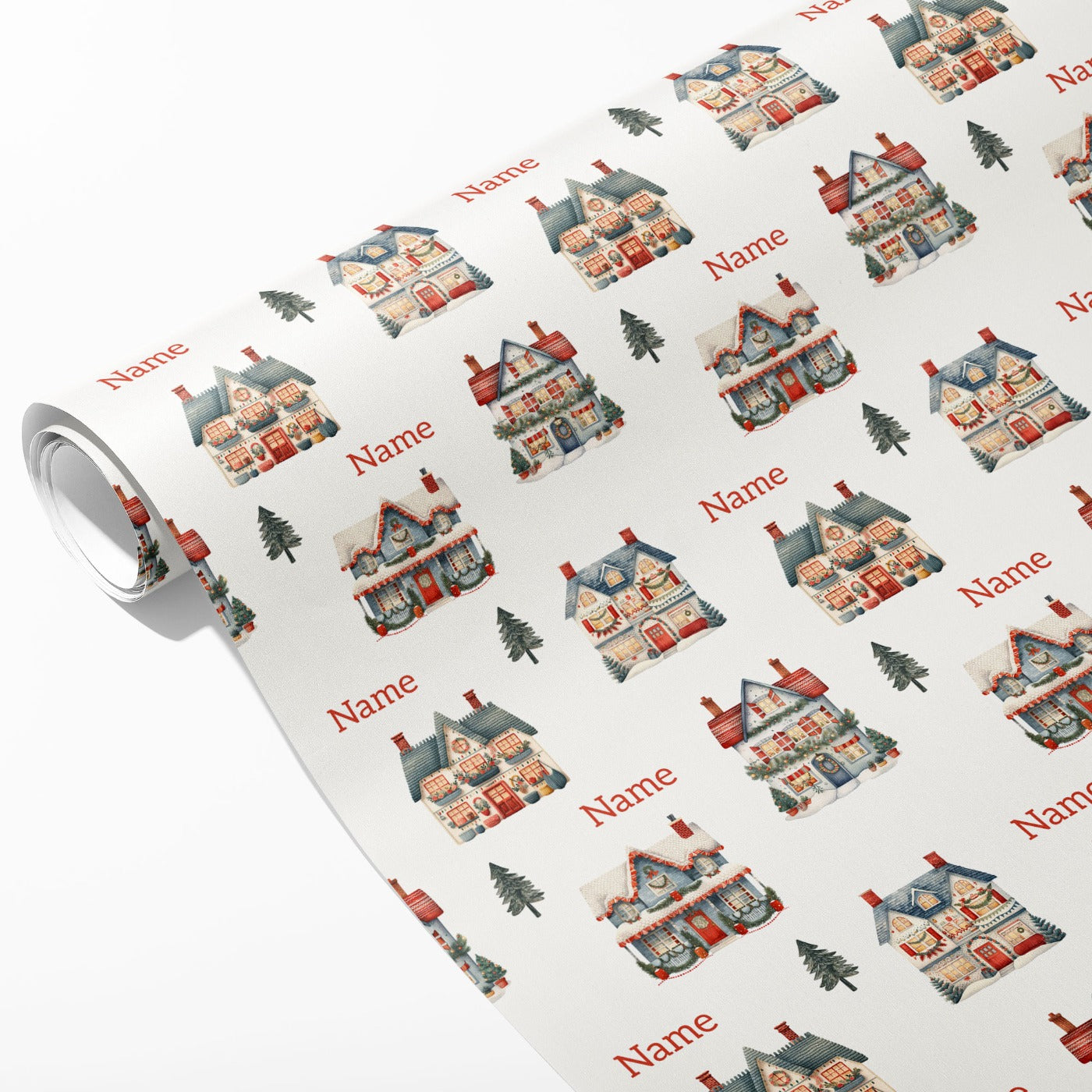 Christmas Houses Name Wrapping Paper