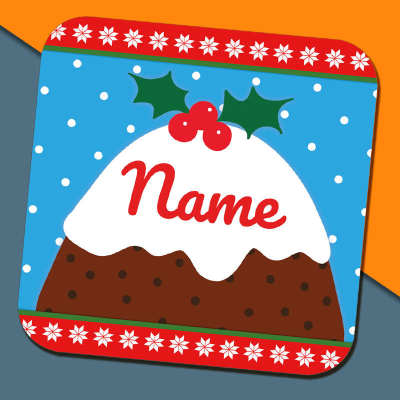 Christmas Pudding Name Coaster