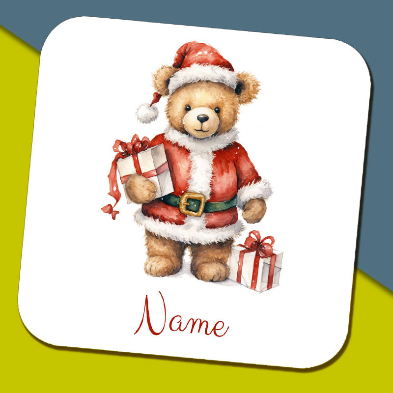 Christmas Teddy Bear Name Coaster