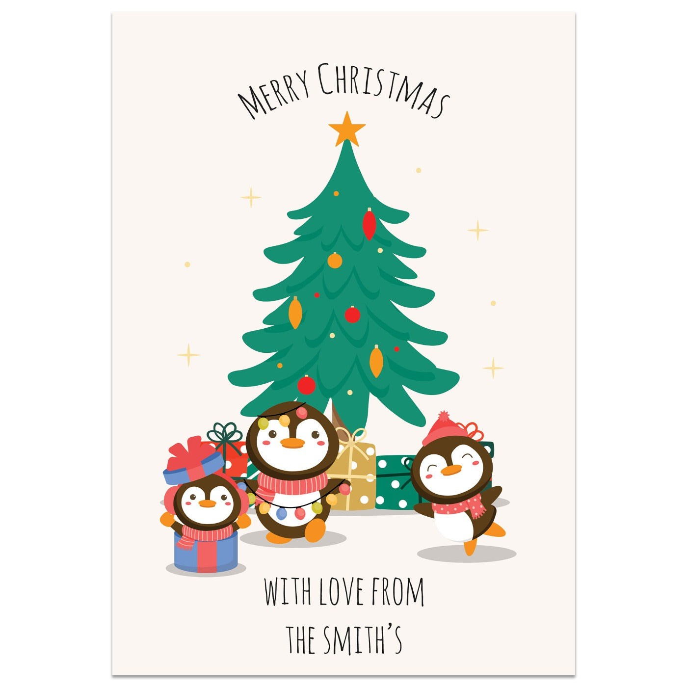 Penguins Around the Christmas Tree Card
