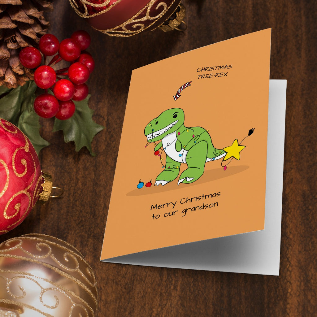 Christmas Tree-Rex Grandson Card