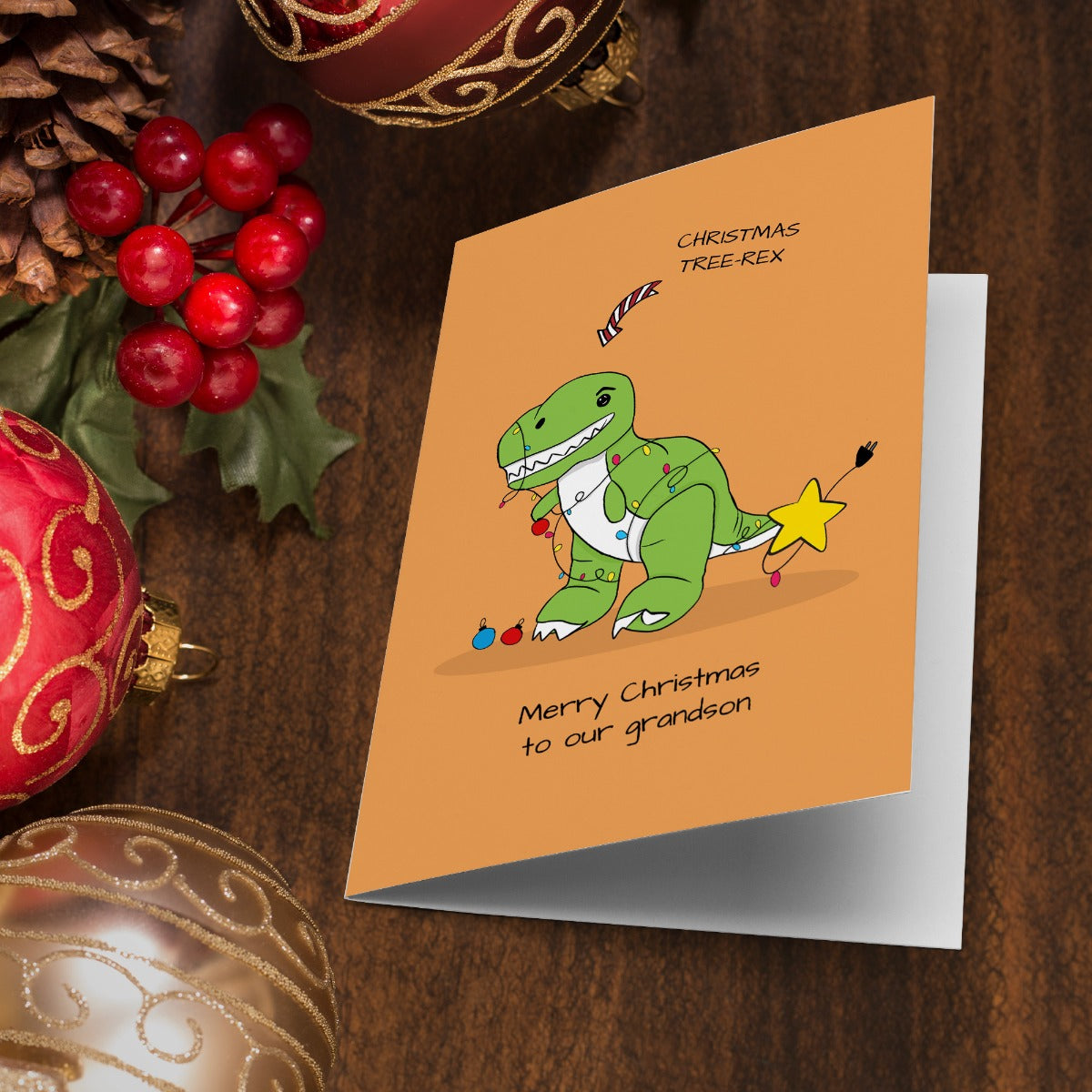 Christmas Tree-Rex Grandson Card
