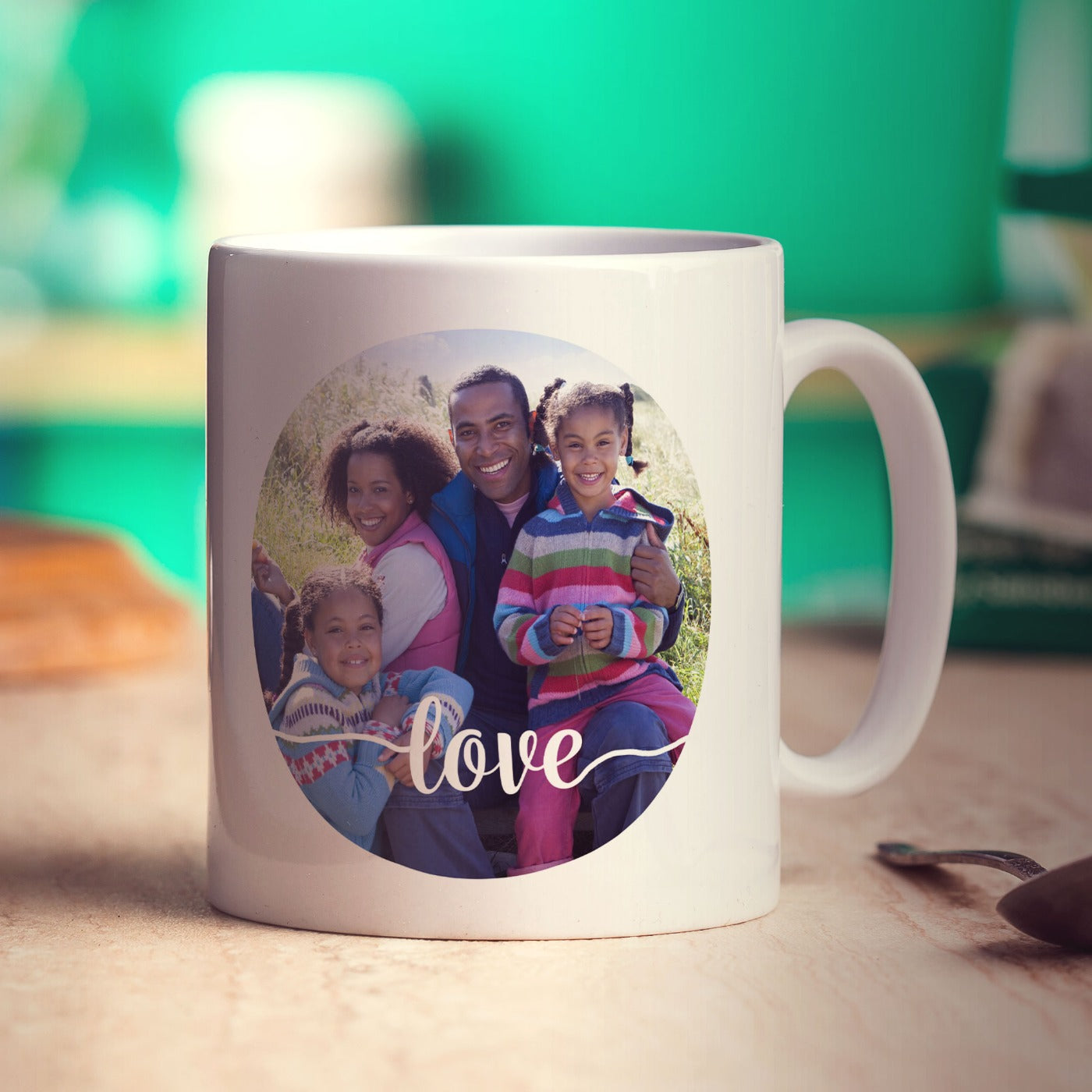 Circle Photo with Love Text Mug