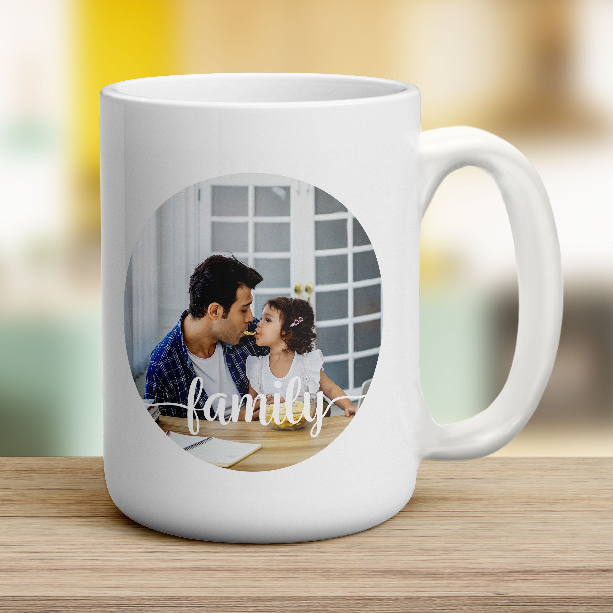 Circle Photo with Family Text Mug