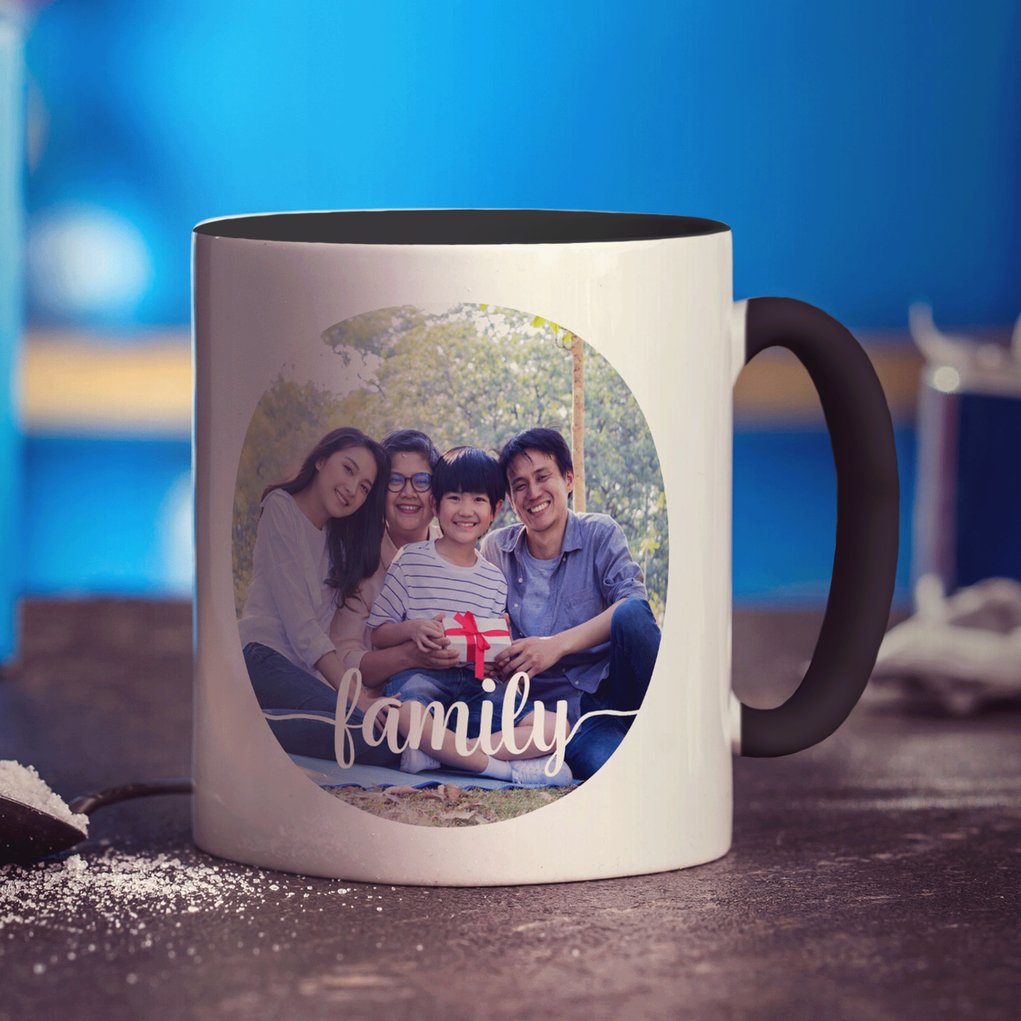 Circle Photo with Family Text Mug