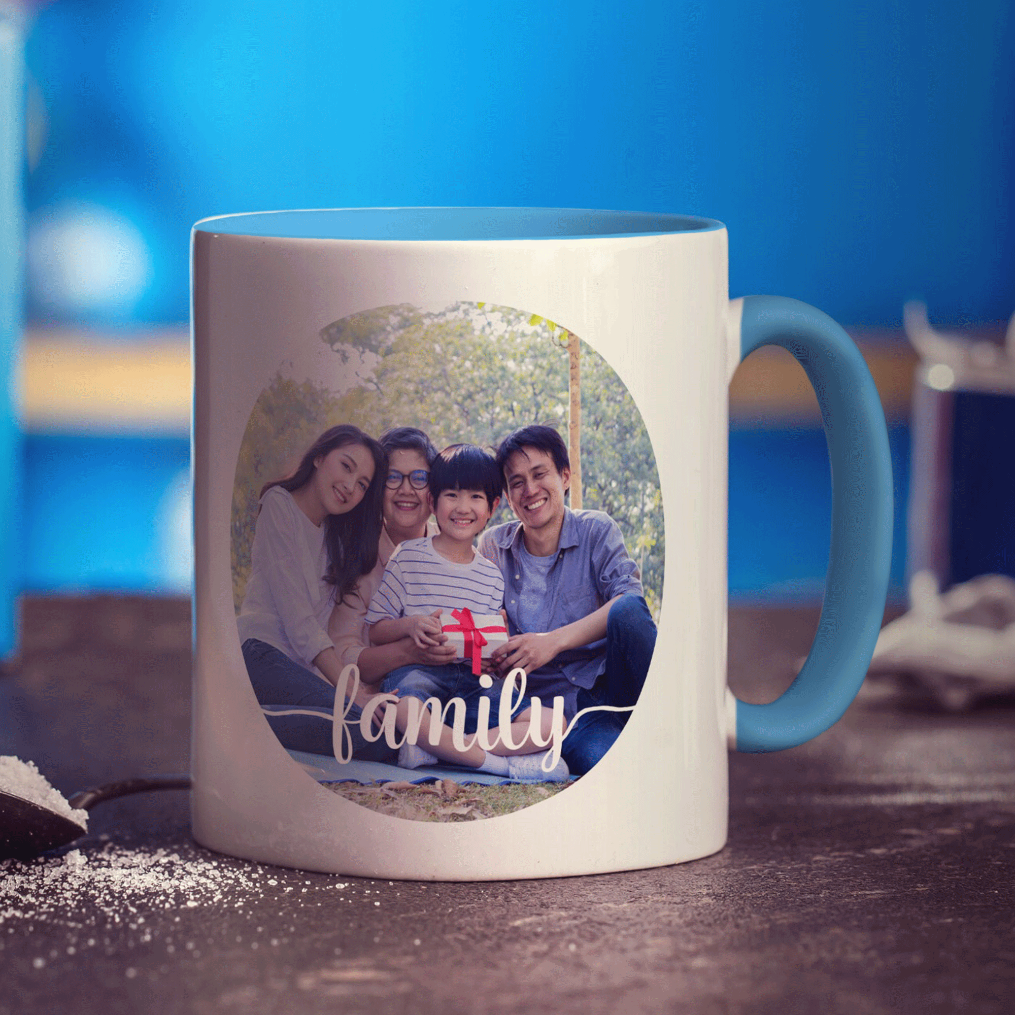 Circle Photo with Family Text Mug