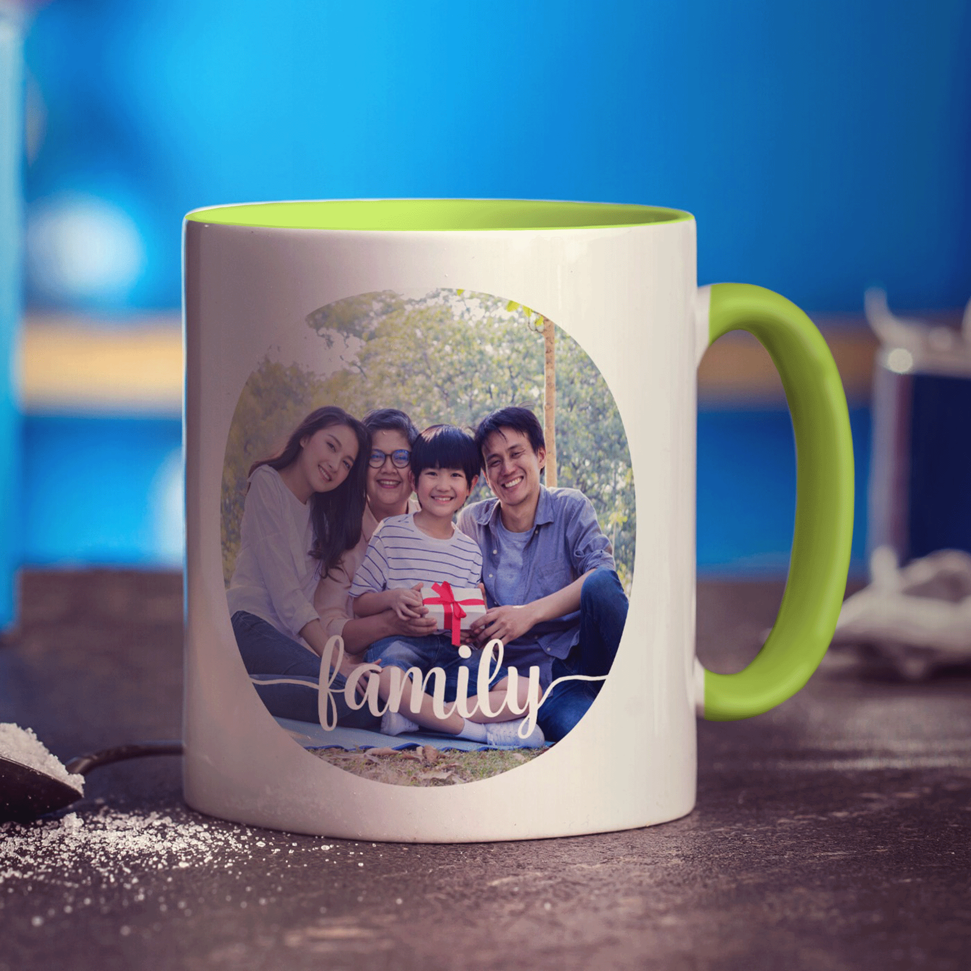 Circle Photo with Family Text Mug