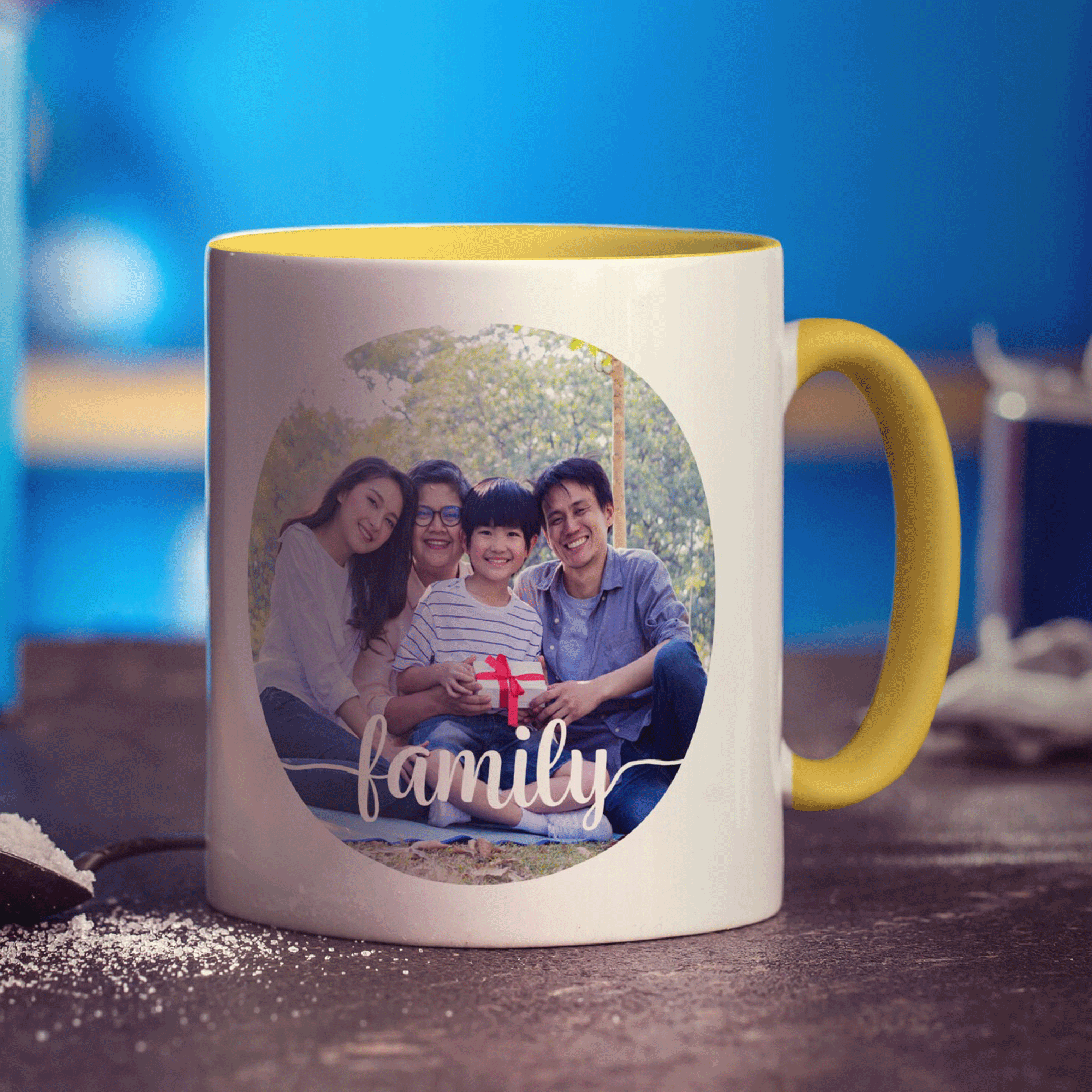 Circle Photo with Family Text Mug