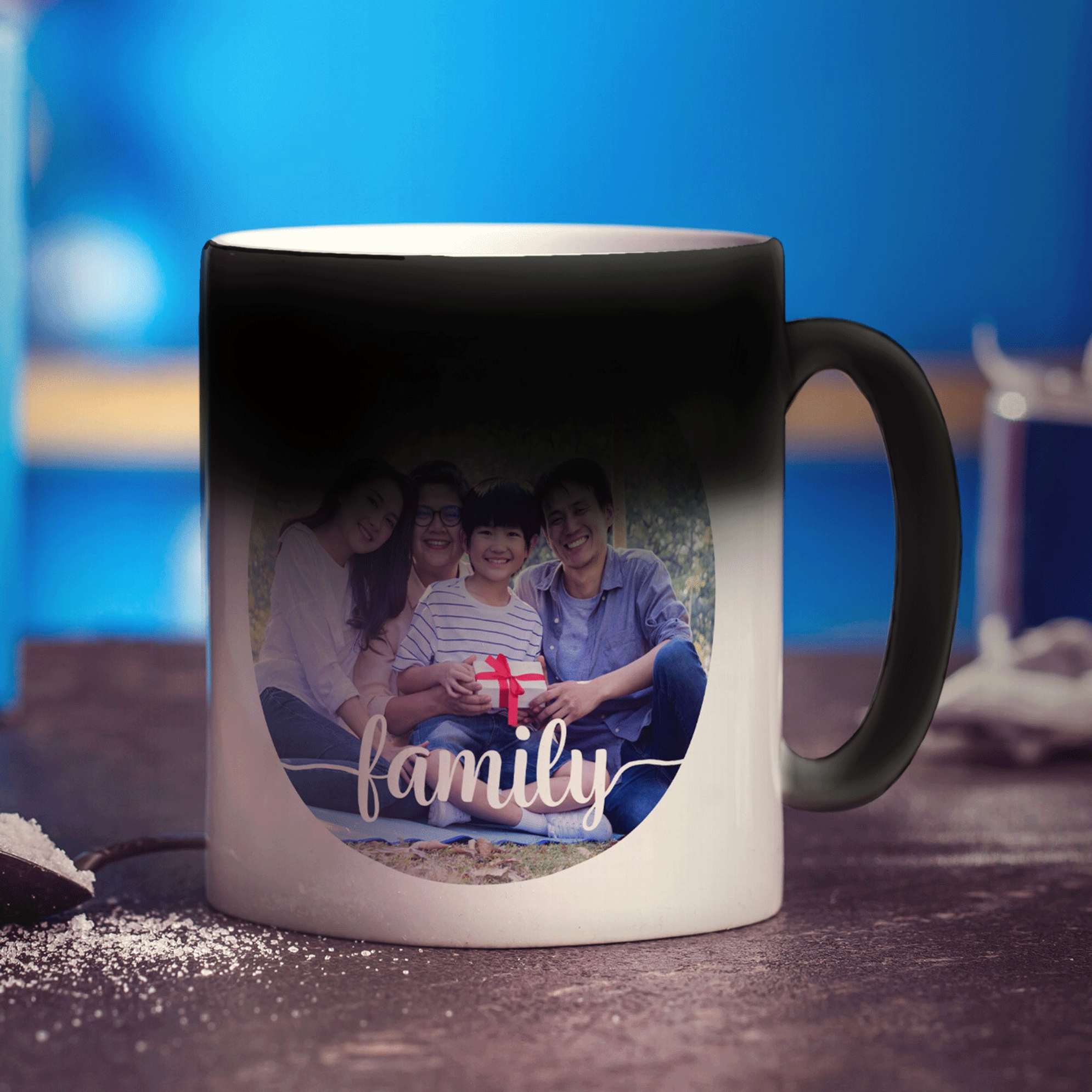 Circle Photo with Family Text Mug
