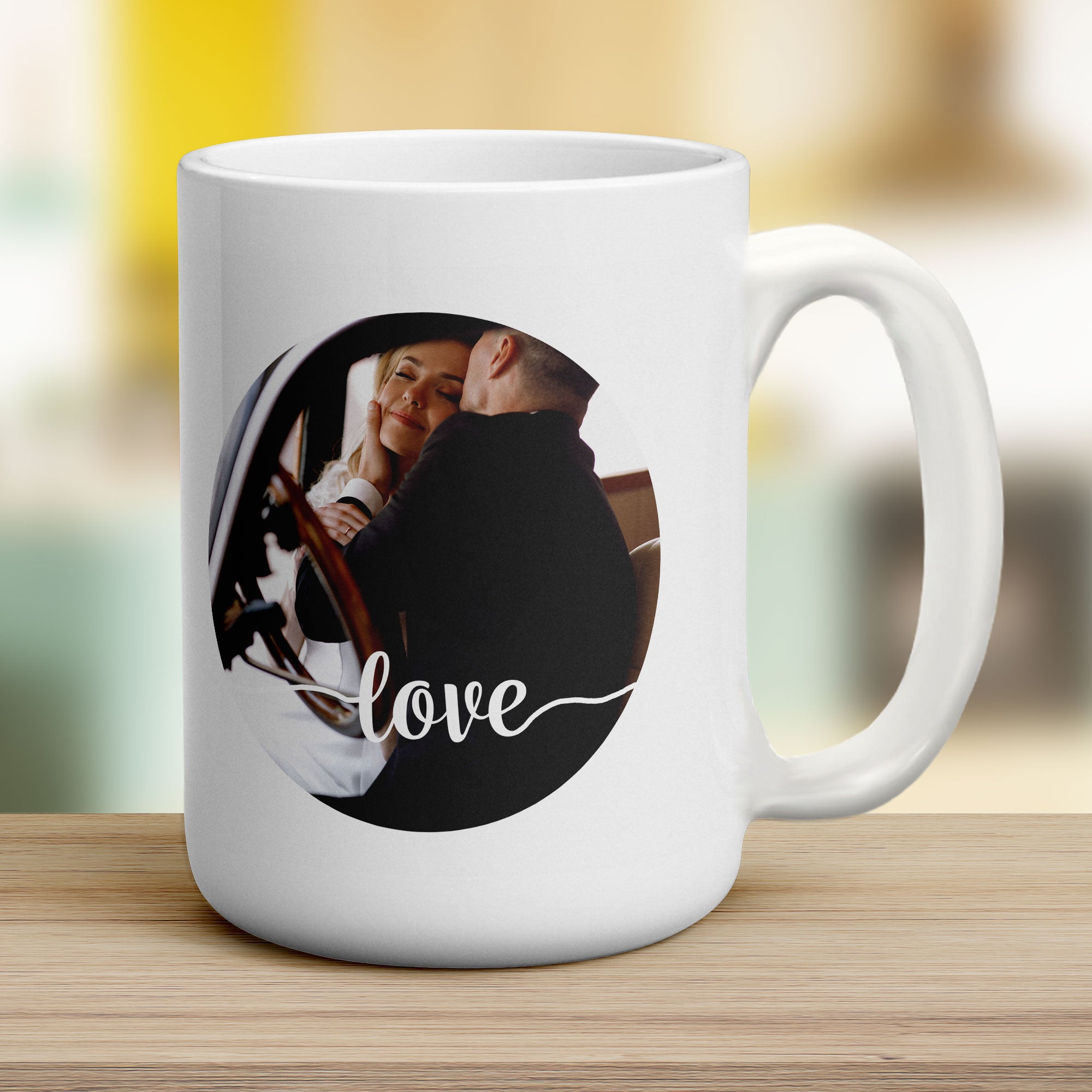 Circle Photo with Love Text Mug