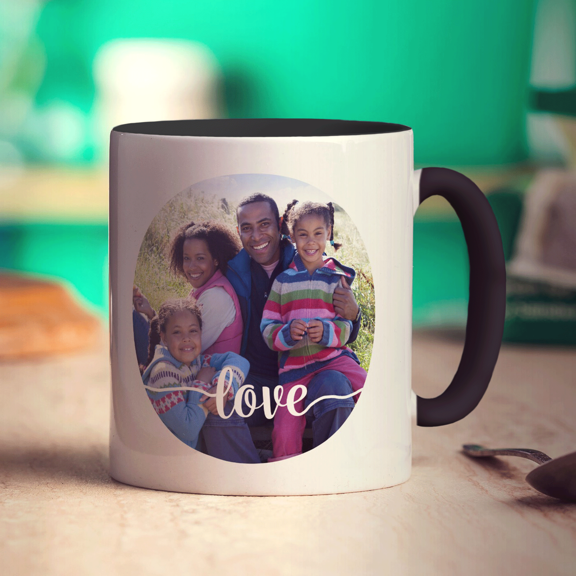 Circle Photo with Love Text Mug