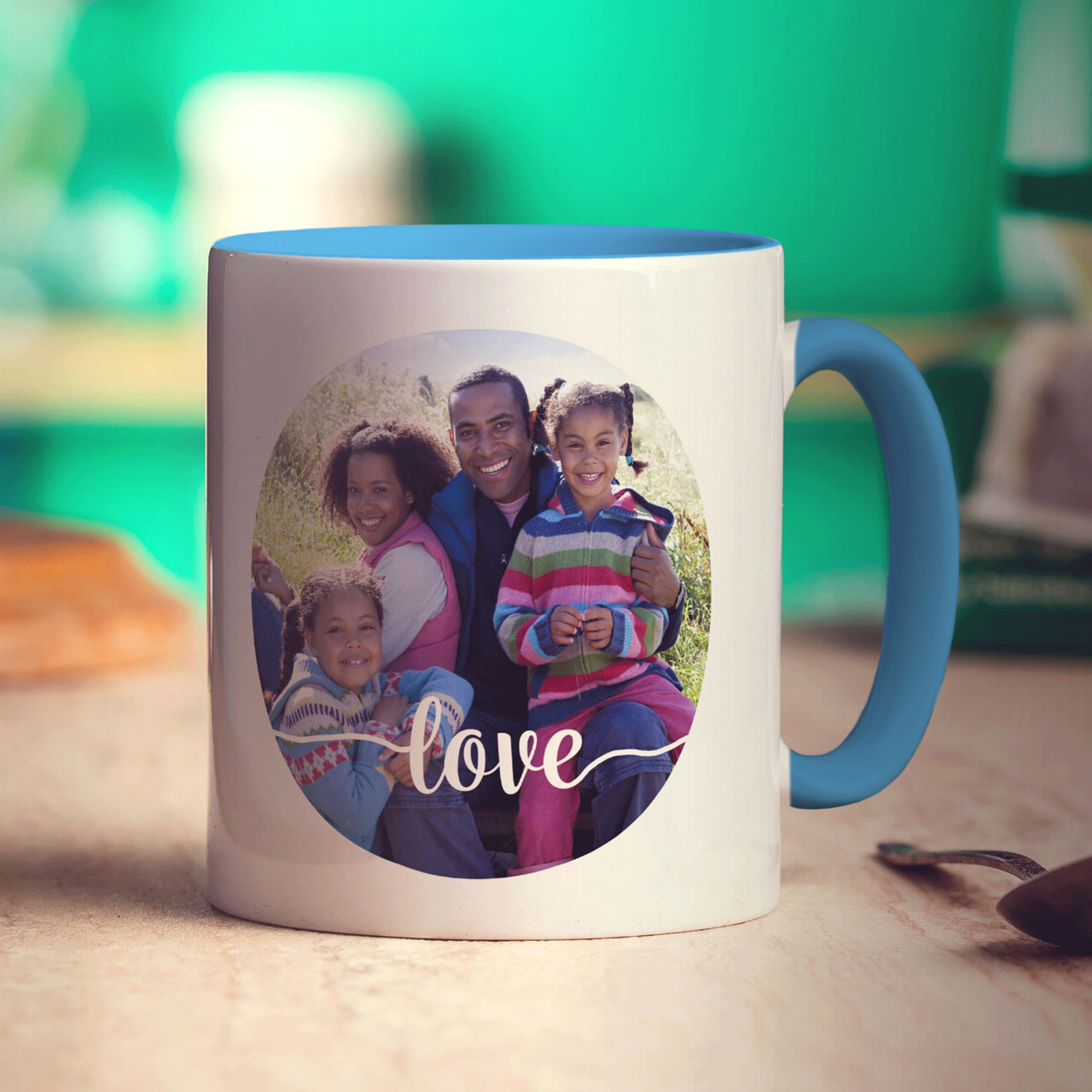 Circle Photo with Love Text Mug