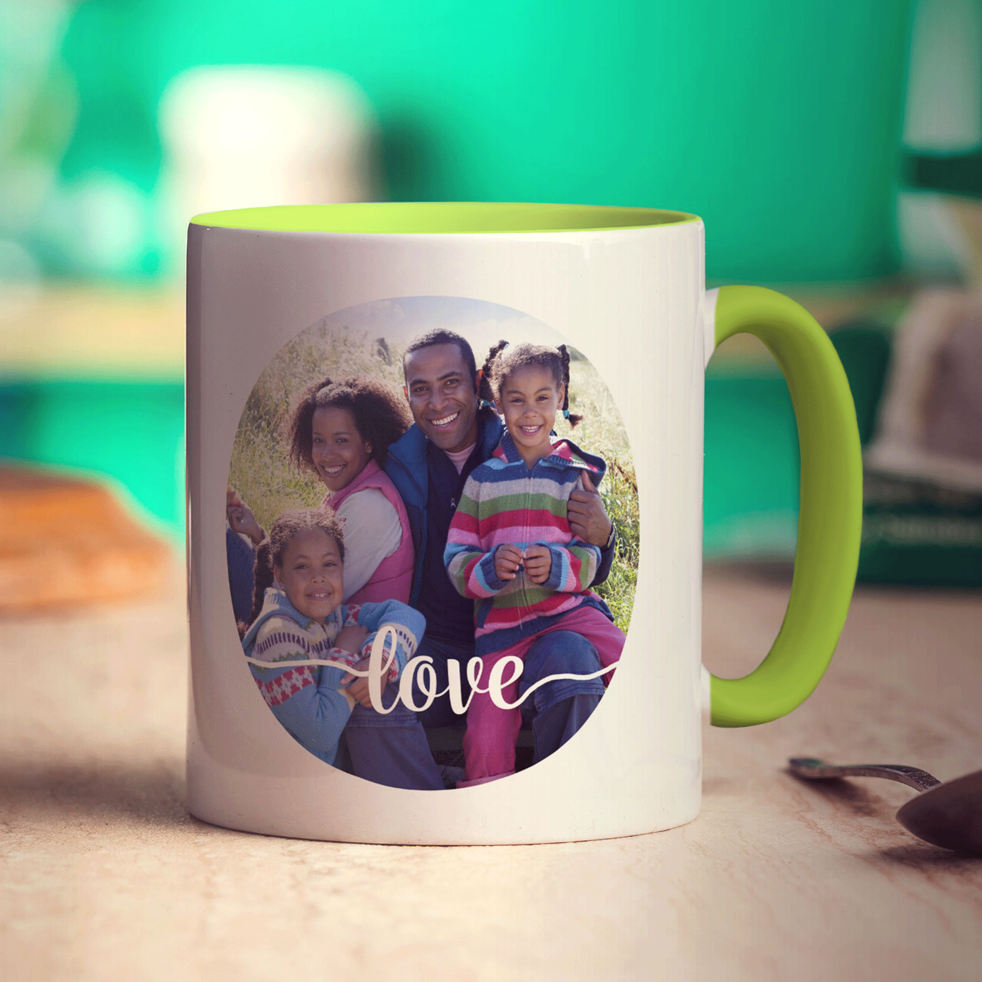 Circle Photo with Love Text Mug