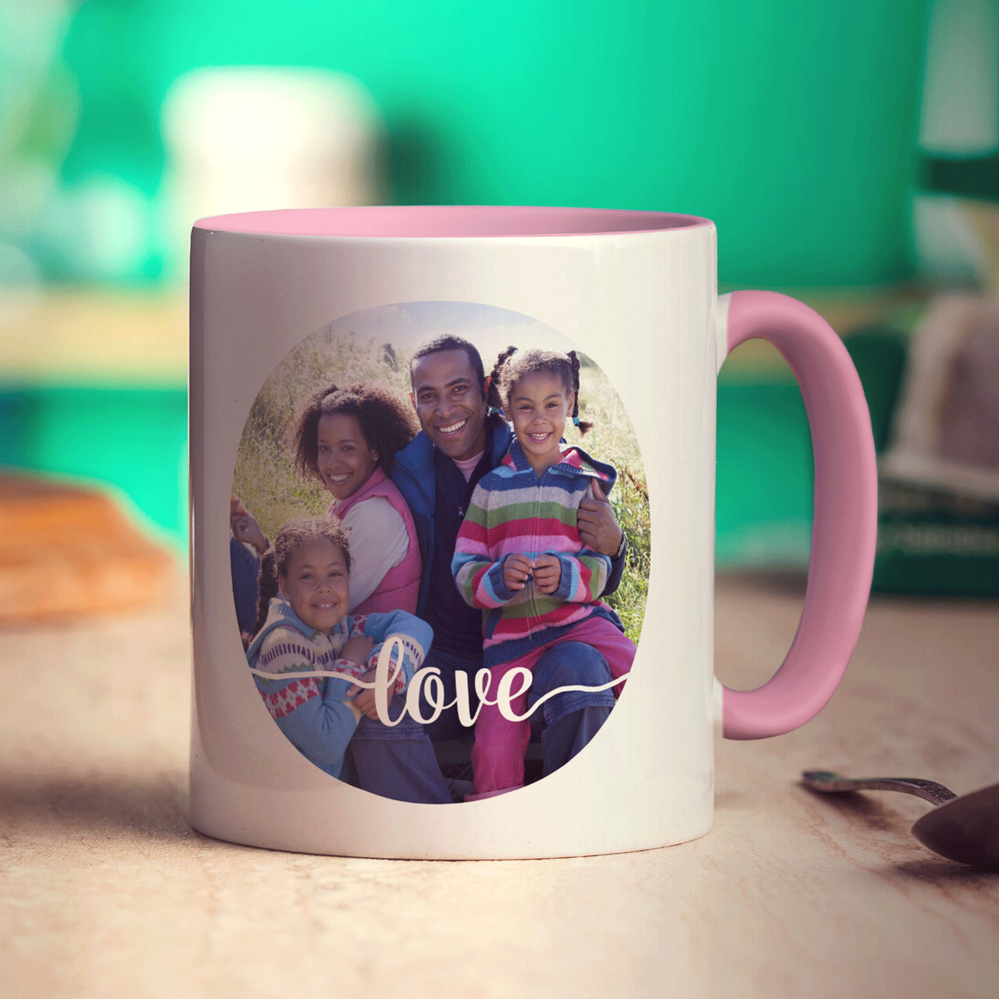 Circle Photo with Love Text Mug