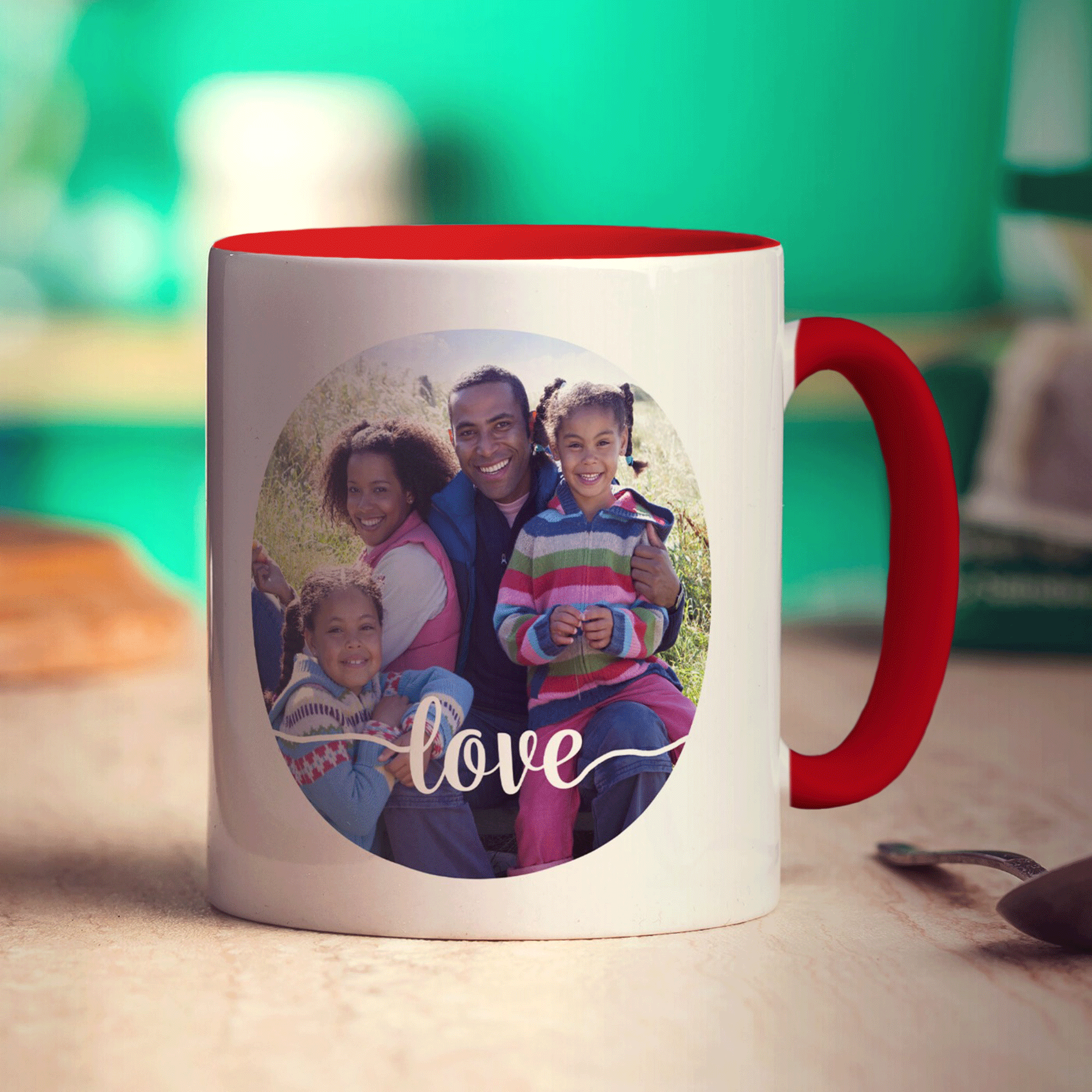 Circle Photo with Love Text Mug