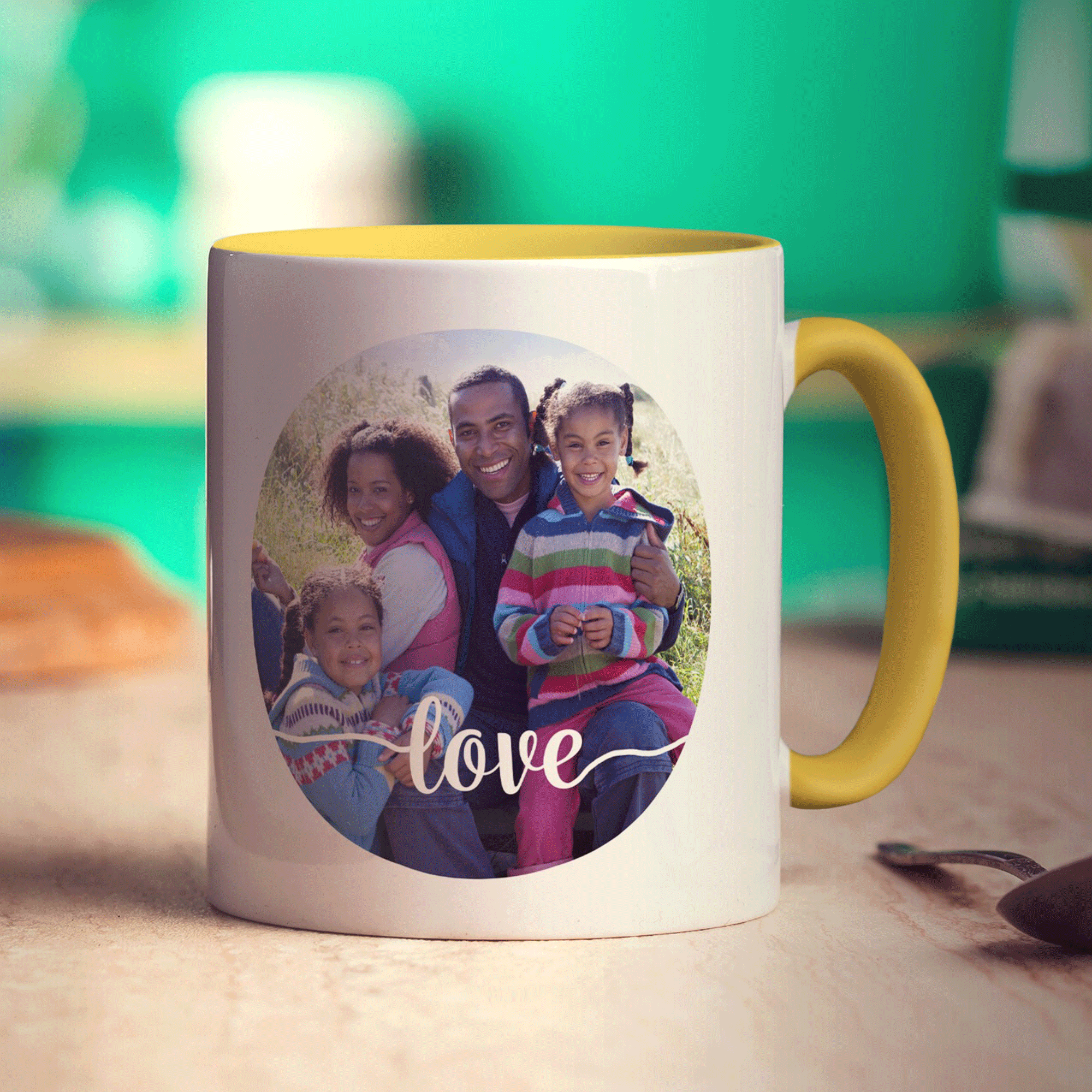 Circle Photo with Love Text Mug