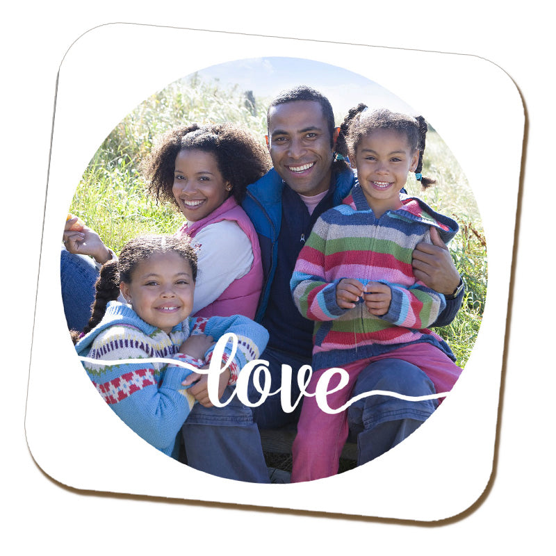 Circle Photo with Love Text Coaster