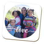Circle Photo with Love Text Coaster