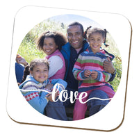 Circle Photo with Love Text Coaster