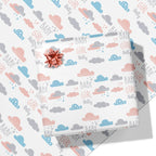 Clouds and Stars Baby Girl Name Wrapping Paper