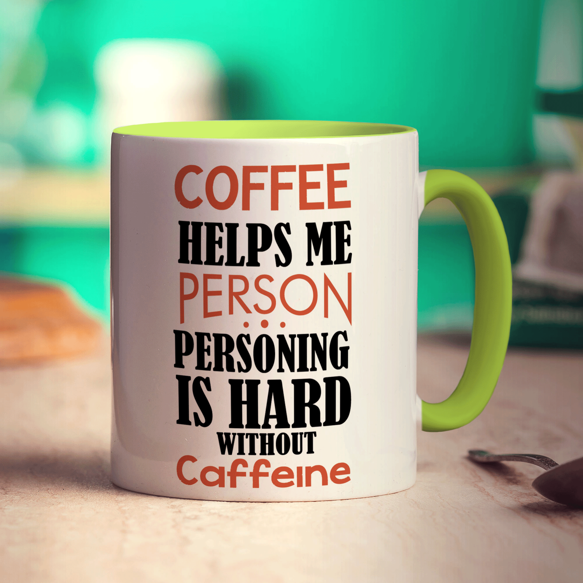 Coffee Helps Me Person. Personing is Hard Without Caffeine Mug - Standard 330ml (11oz) / Green