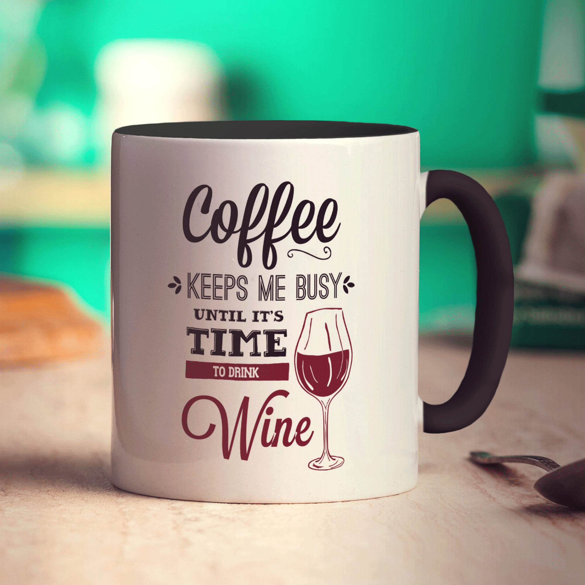 Coffee Keeps Me Busy Until It's Time To Drink Wine Mug - Standard 330ml (11oz) / Black
