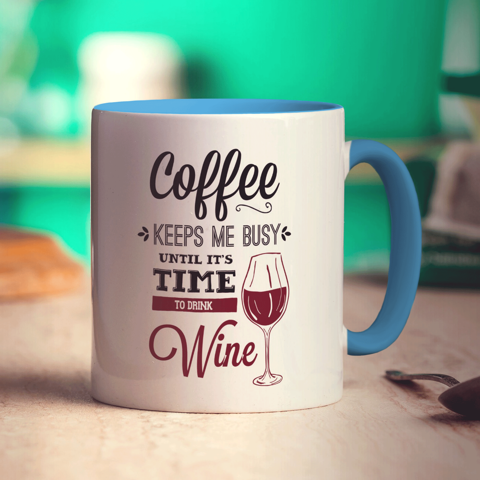 Coffee Keeps Me Busy Until It's Time To Drink Wine Mug - Standard 330ml (11oz) / Blue