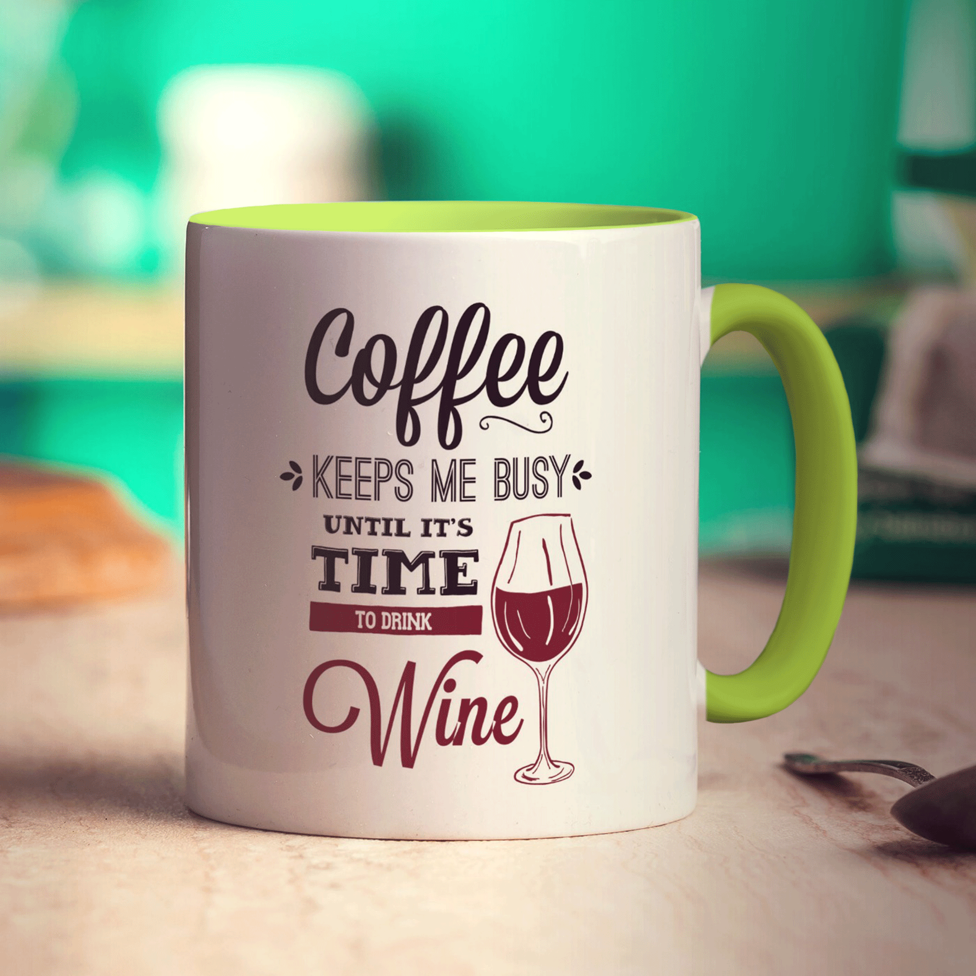 Coffee Keeps Me Busy Until It's Time To Drink Wine Mug - Standard 330ml (11oz) / Green