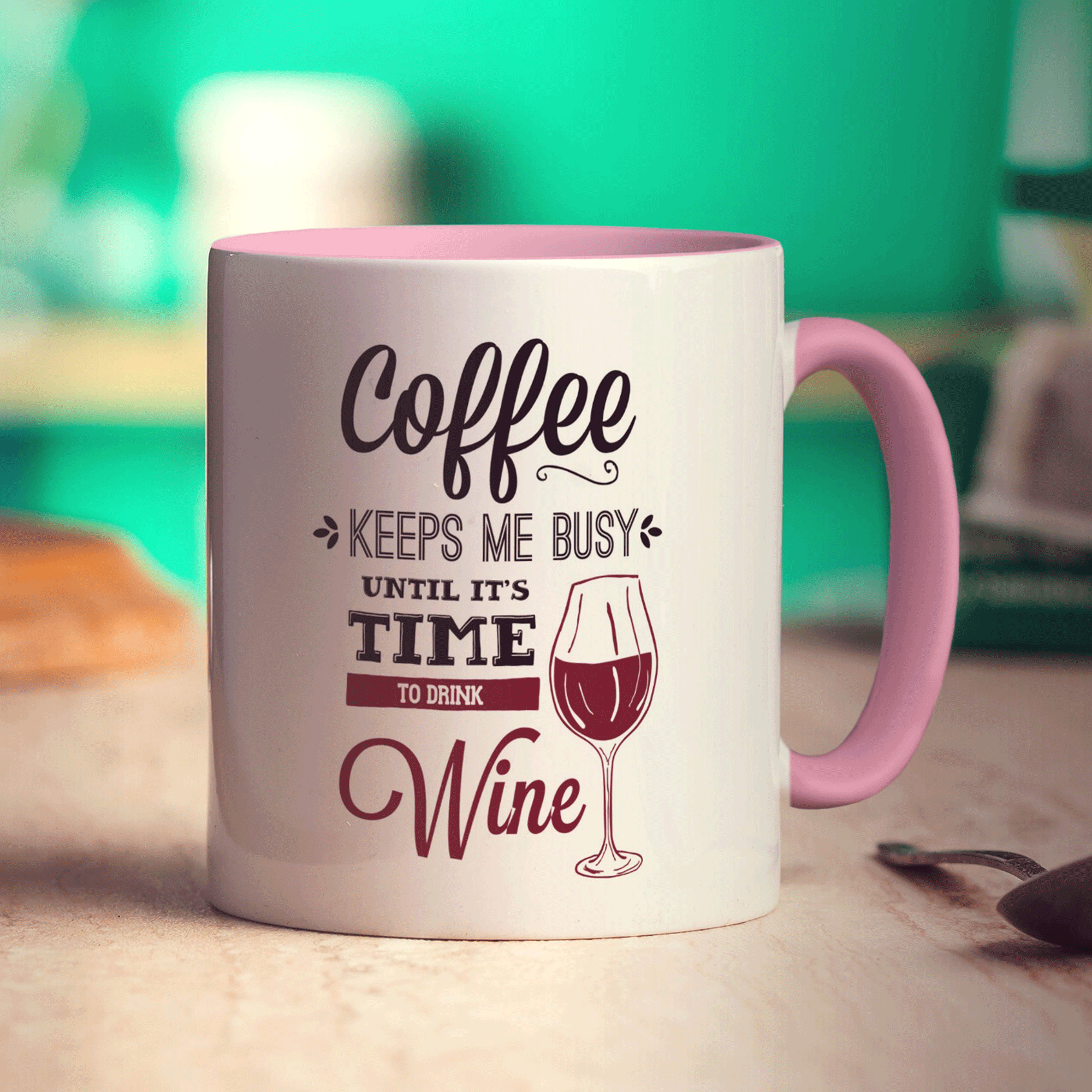 Coffee Keeps Me Busy Until It's Time To Drink Wine Mug - Standard 330ml (11oz) / Pink