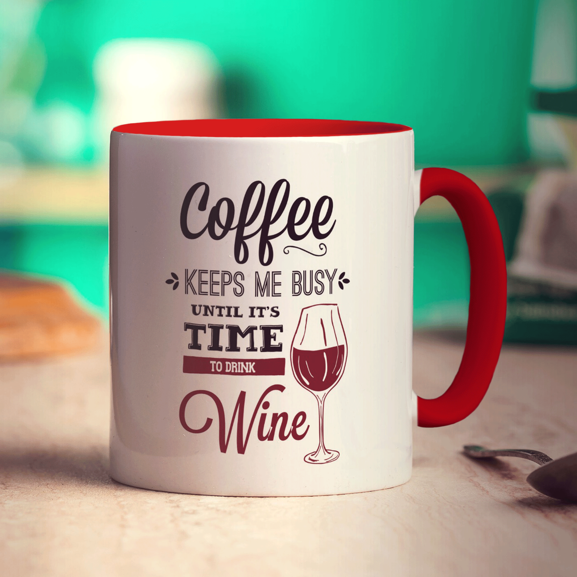 Coffee Keeps Me Busy Until It's Time To Drink Wine Mug - Standard 330ml (11oz) / Red