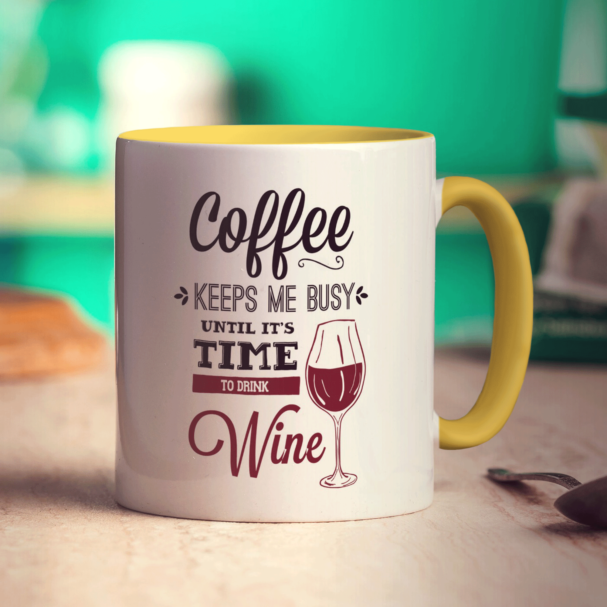 Coffee Keeps Me Busy Until It's Time To Drink Wine Mug - Standard 330ml (11oz) / Yellow