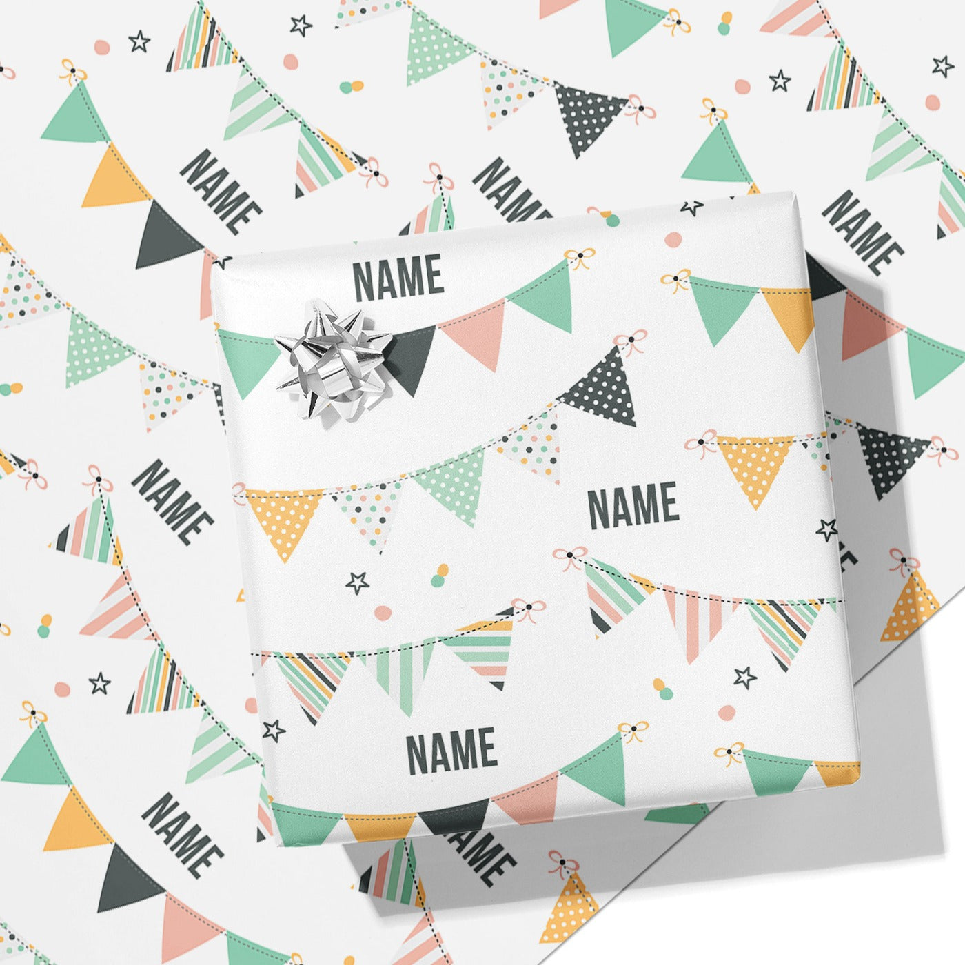 Colourful Bunting Name Wrapping Paper