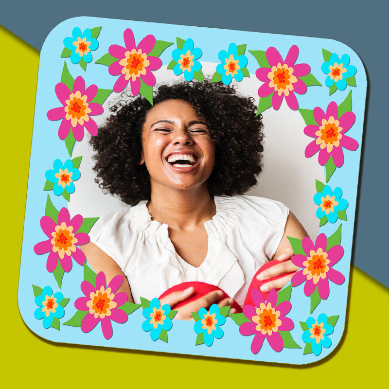 Colourful Flower Frame Photo Coaster