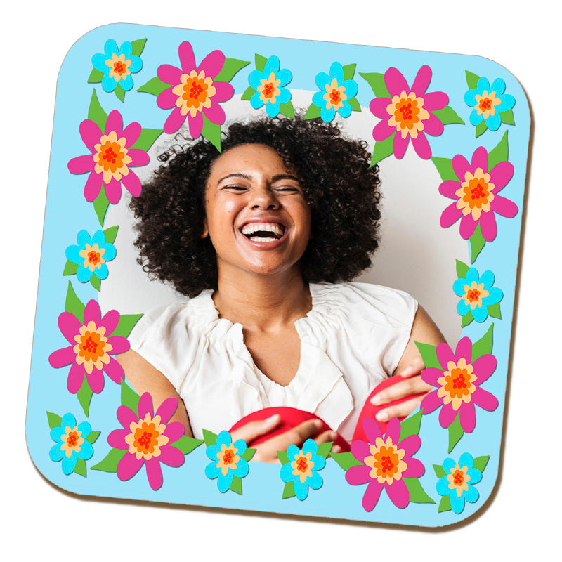 Colourful Flower Frame Photo Coaster