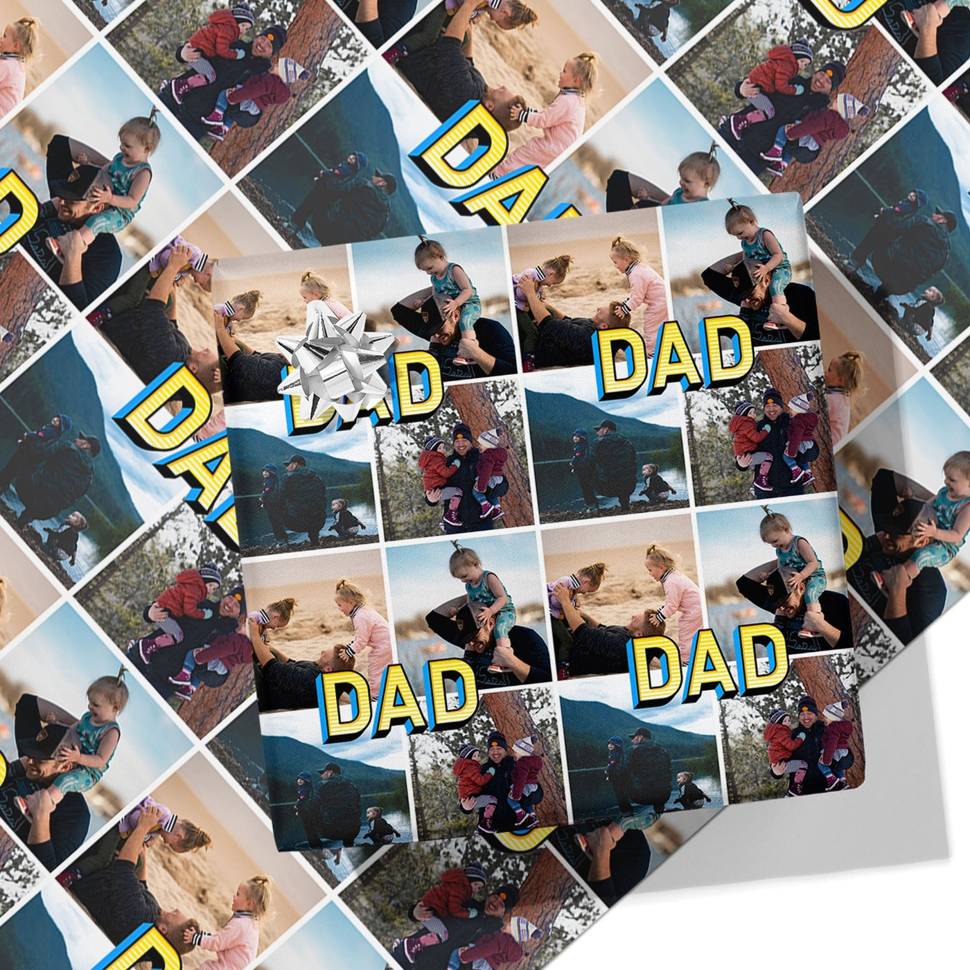 Comic Style Dad Photo Grid Wrapping Paper