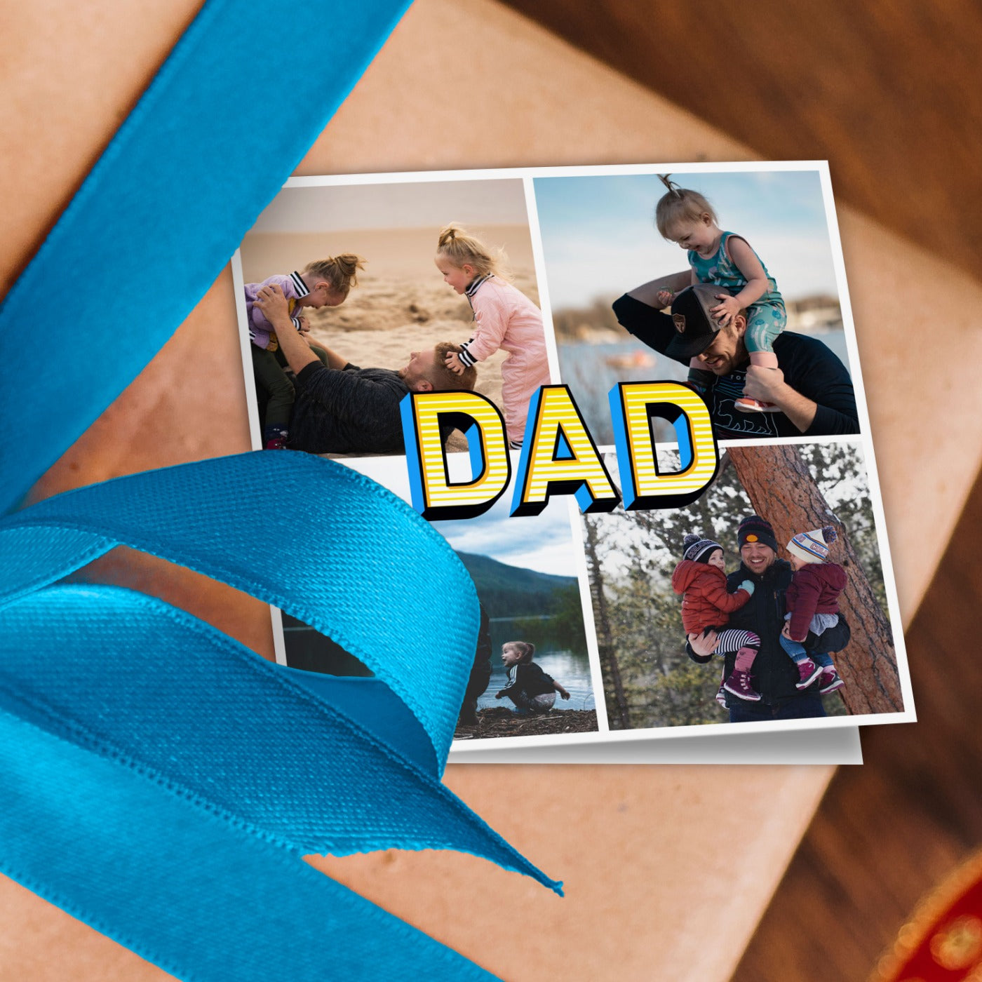 Comic Style Dad Photo Grid Wrapping Paper