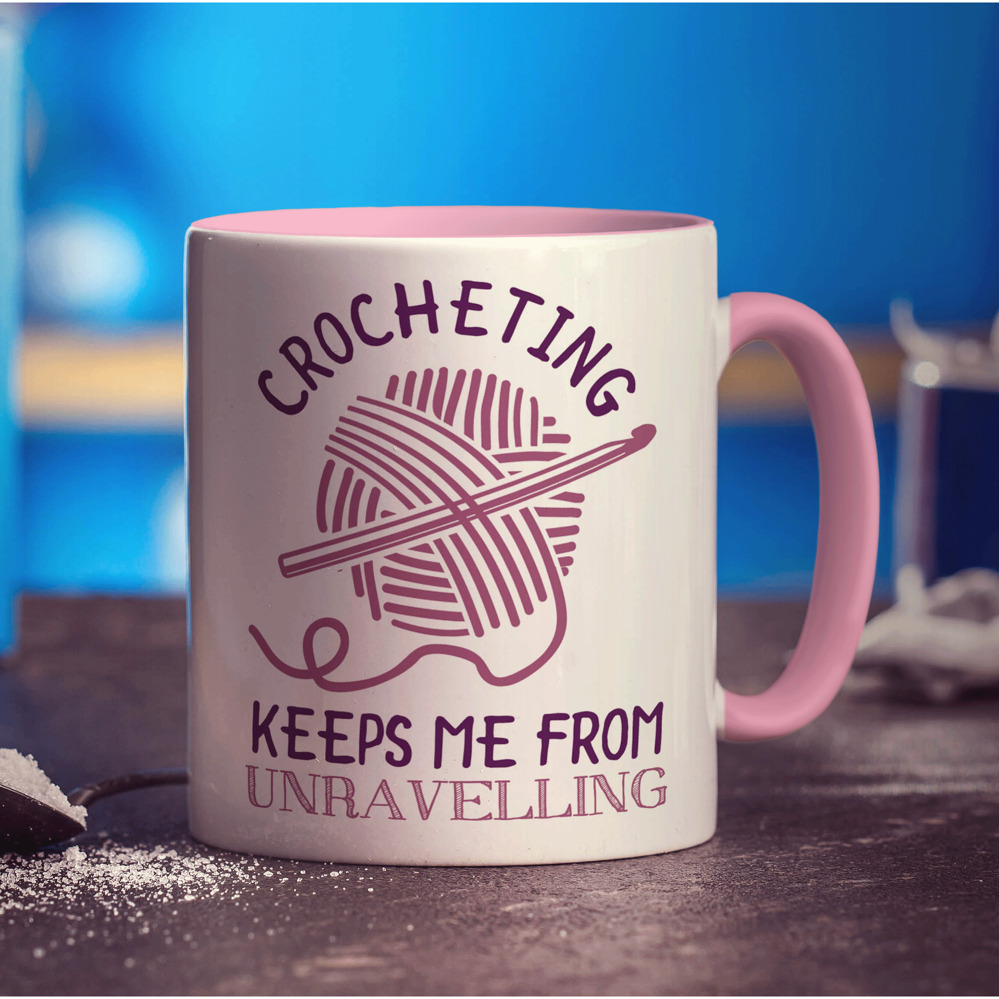 Crocheting Keeps Me From Unravelling Mug