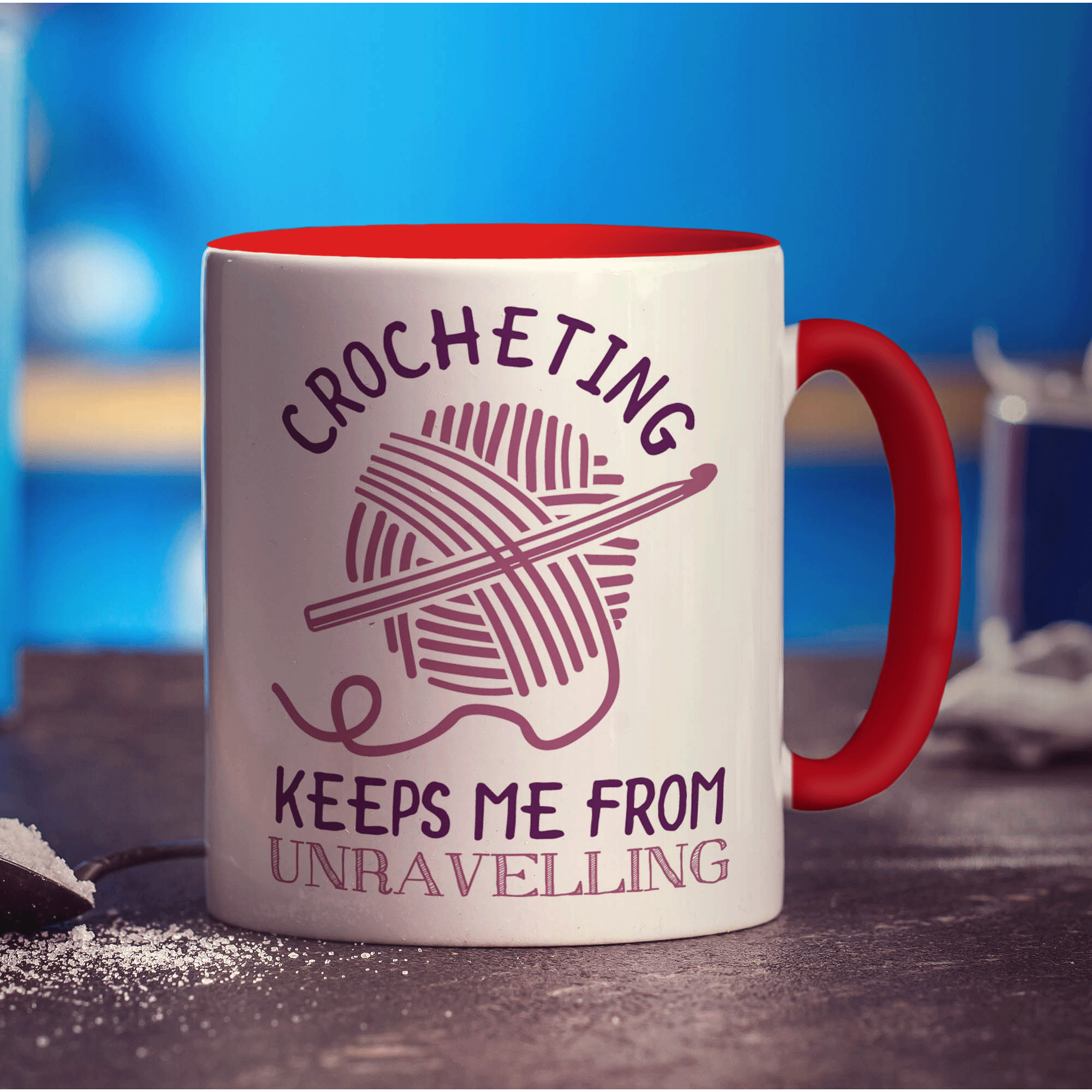 Crocheting Keeps Me From Unravelling Mug