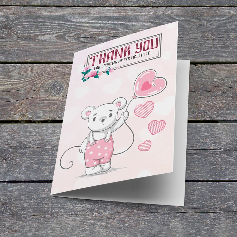 Cute Bear Thank You Card Lying Down