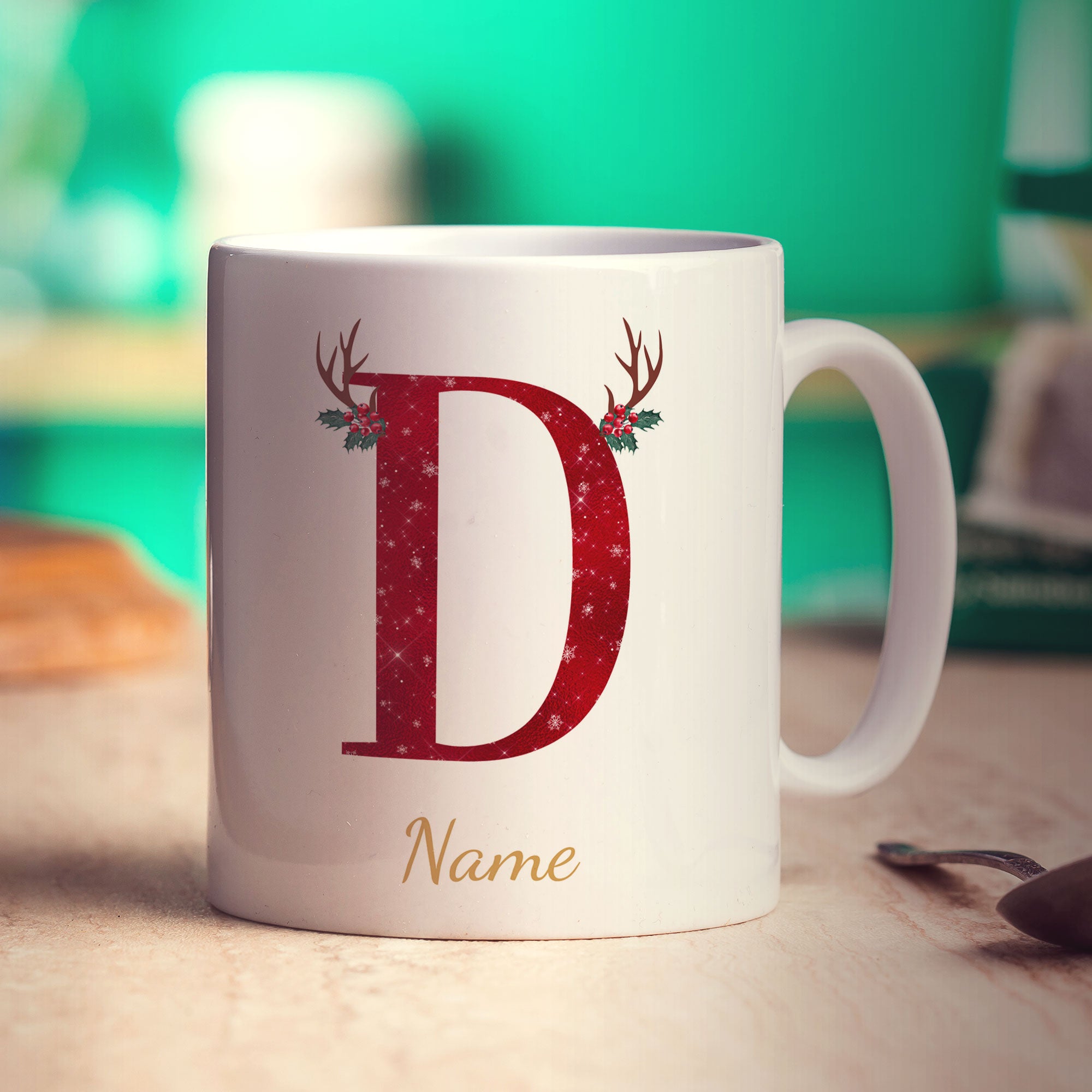 Personalised Festive Initial Mug with Name