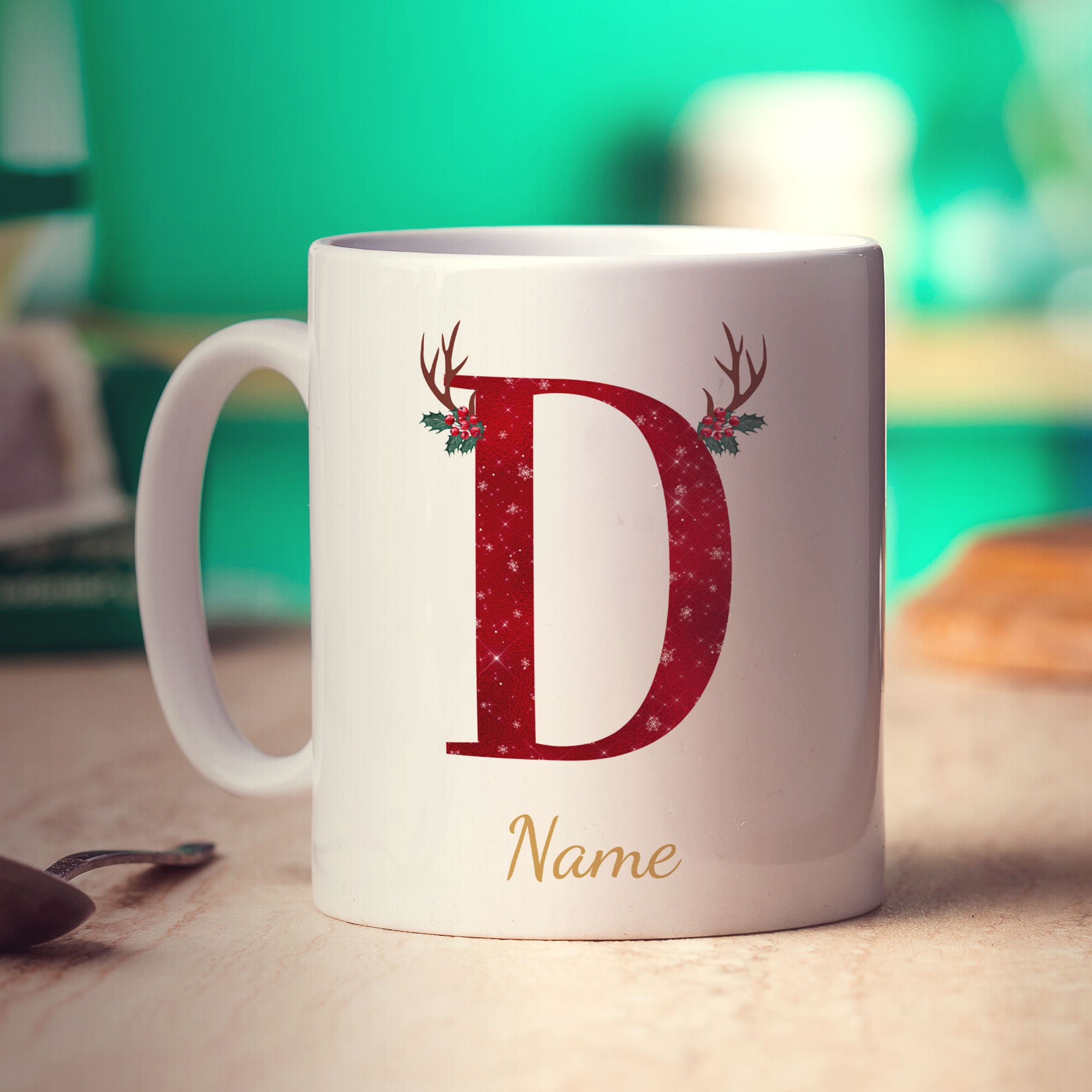 Personalised Festive Initial Mug with Name