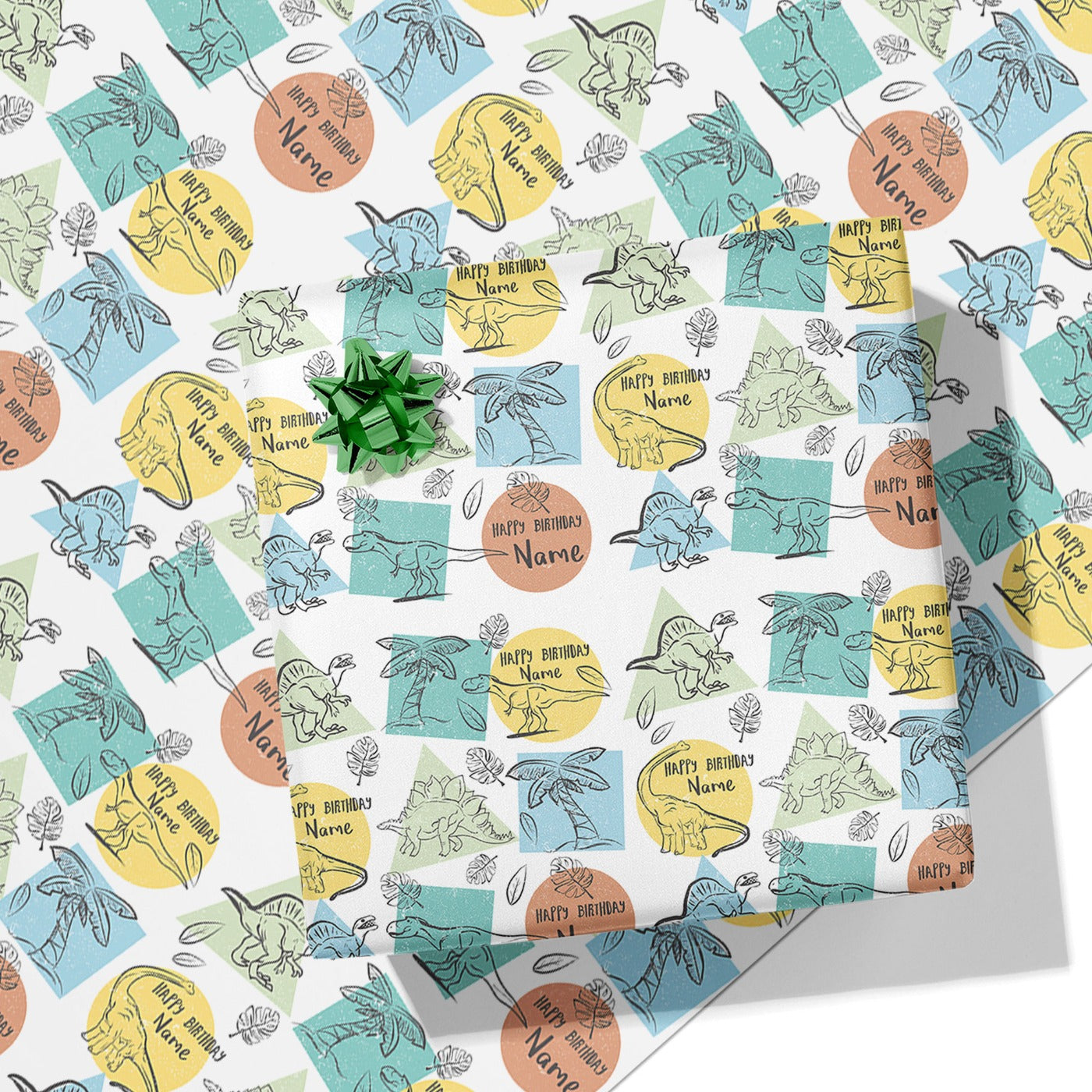 Dinosaur Birthday Name Wrapping Paper