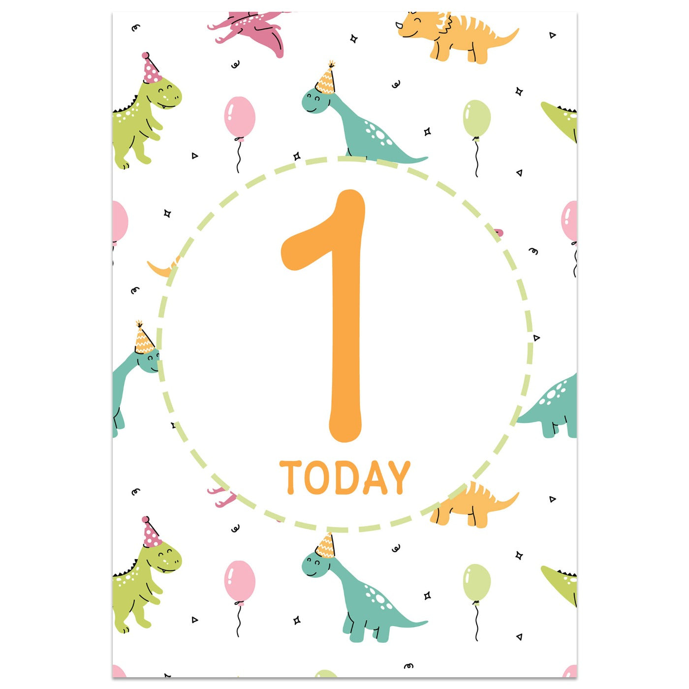 Dinosaur Party 1st Birthday Card