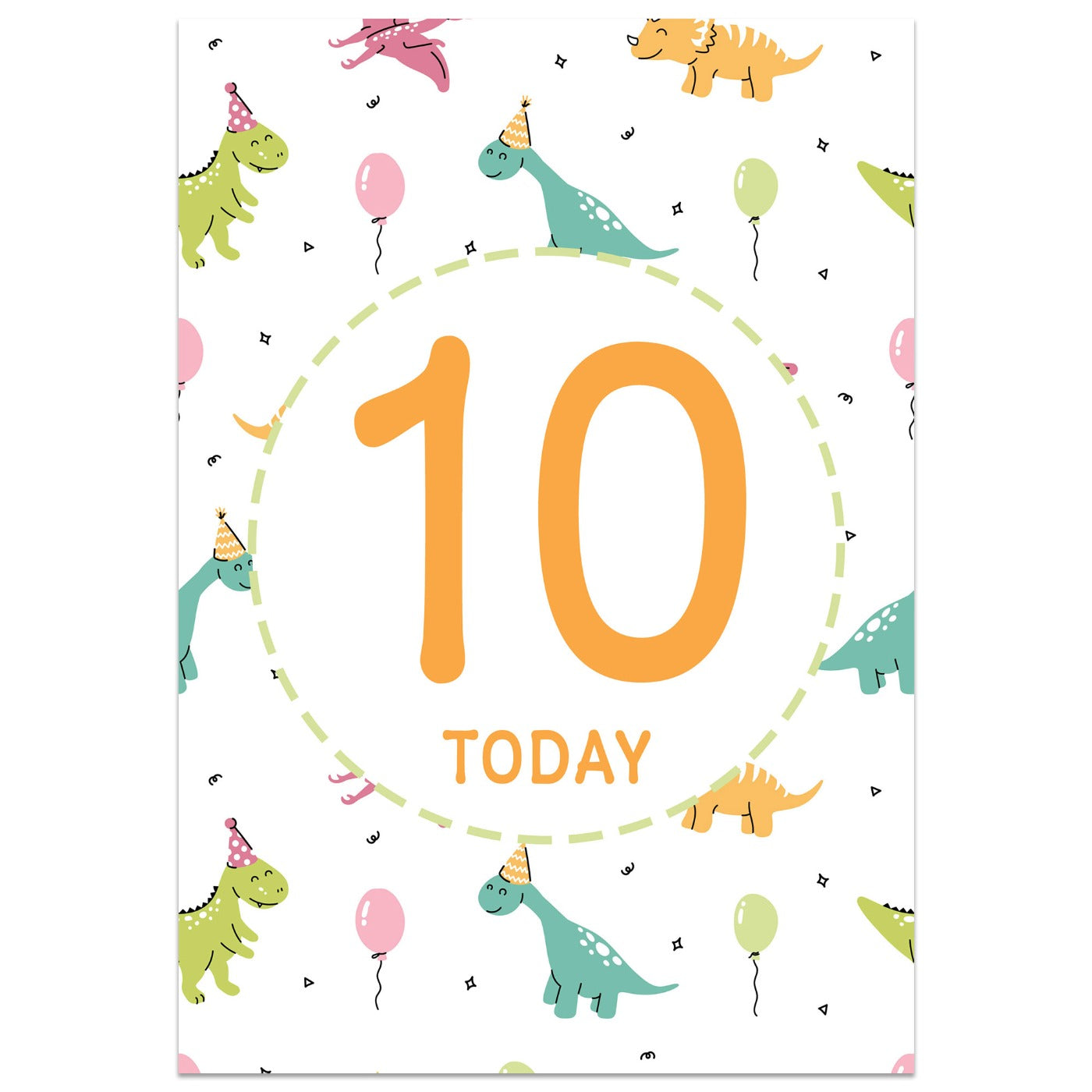 Dinosaur Party 10th Birthday Card