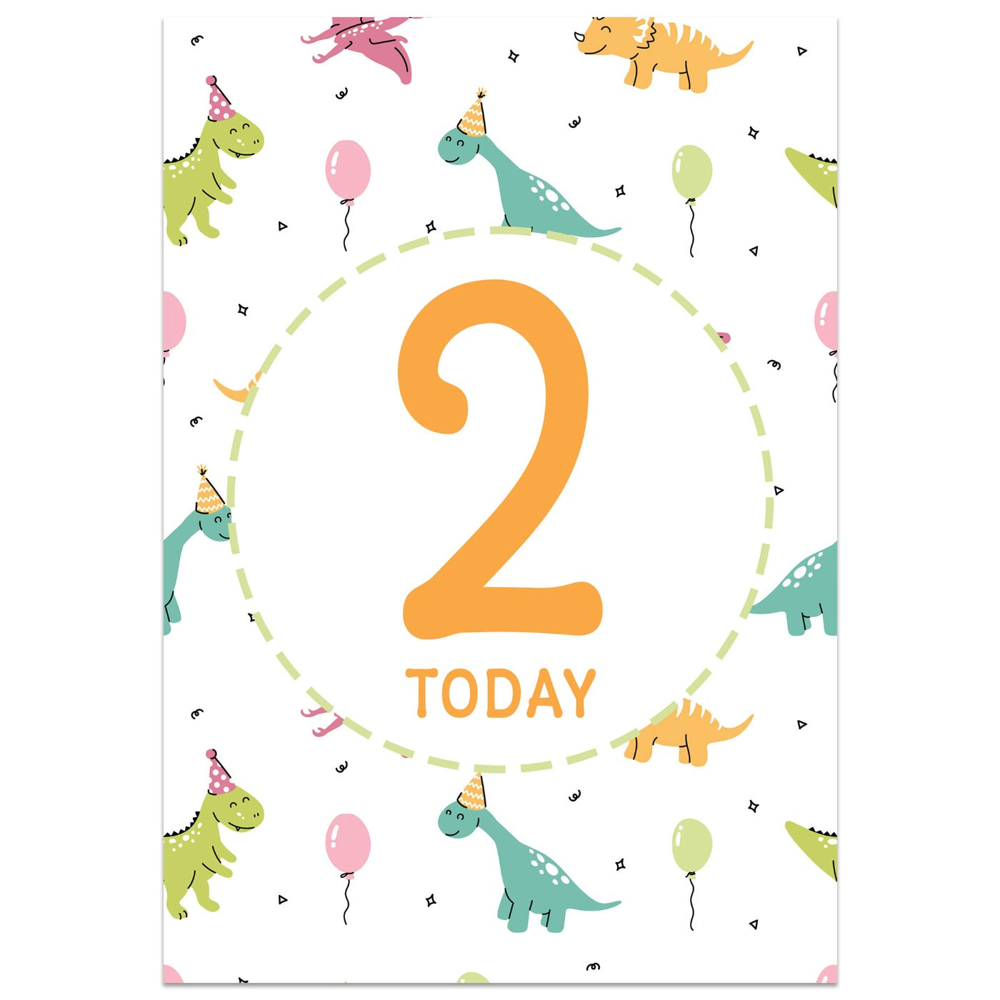 Dinosaur Party 2nd Birthday Card